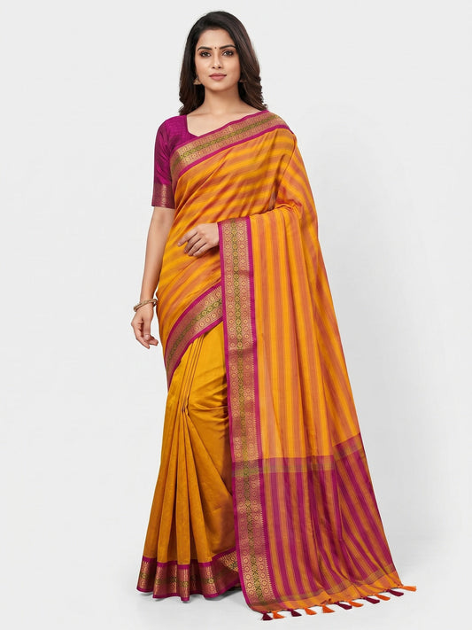 PINKI DAS Mustard Woven Cotton Silk Saree front view